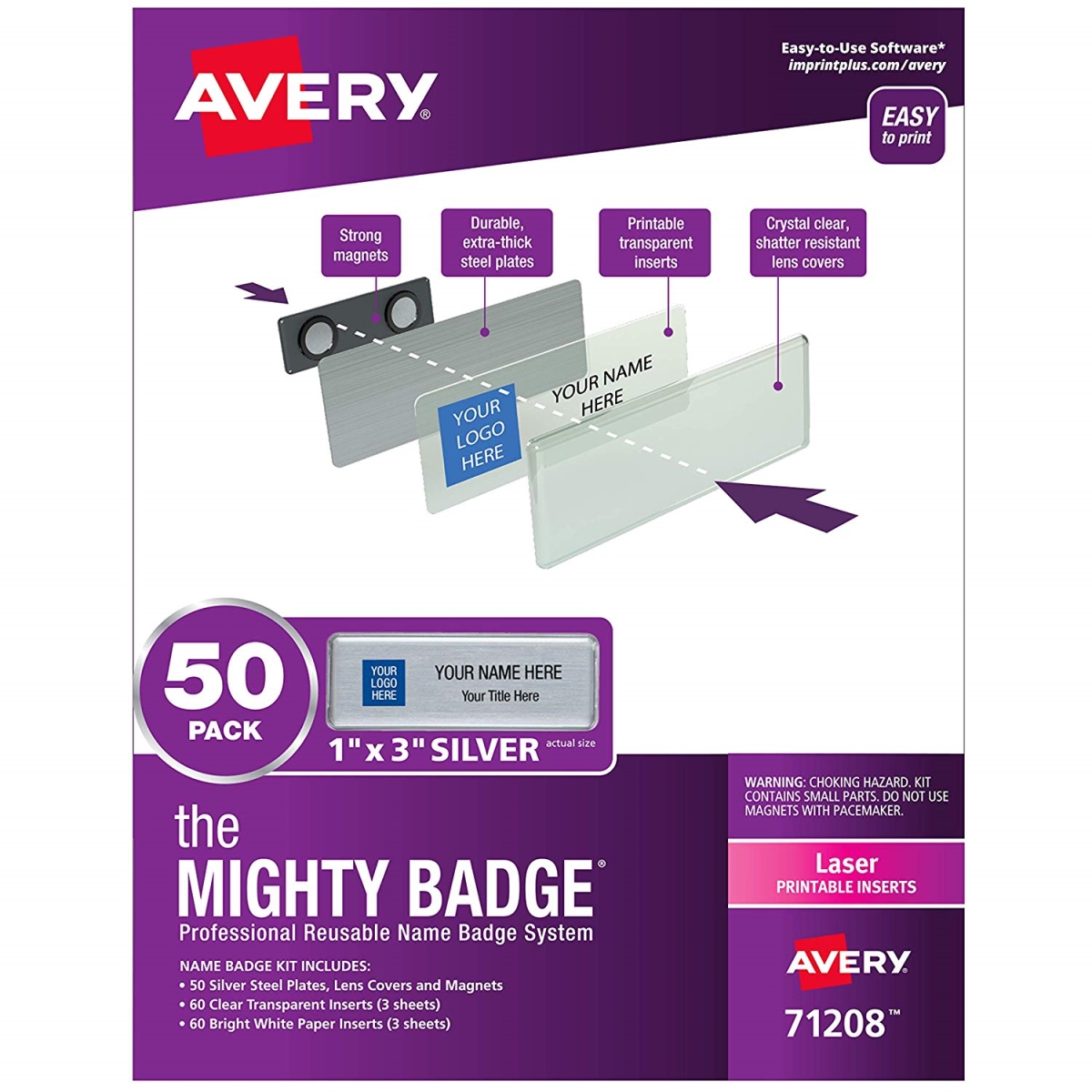 Picture of Avery Dennison 71208 The Mighty Badge Kit for Laser Printer&#44; Silver