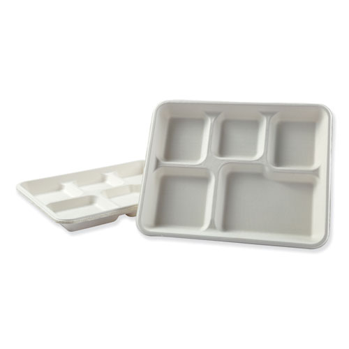 Picture of Boardwalk TRAYWF128 12 x 8.5 in. Bagasse Molded Fiber Dinnerware Tray&#44; White - 5 Compartments