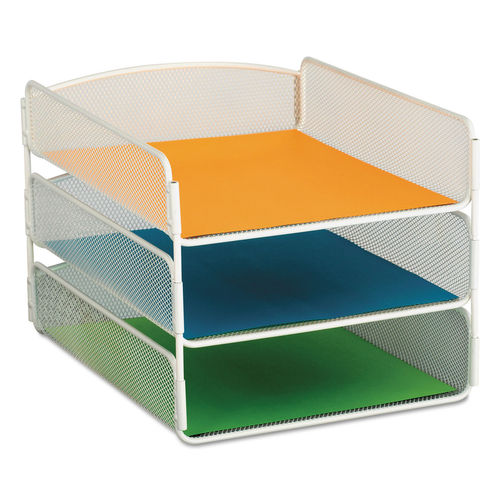 SAF Steel Mesh Triple Desk Tray, White - Letter Size