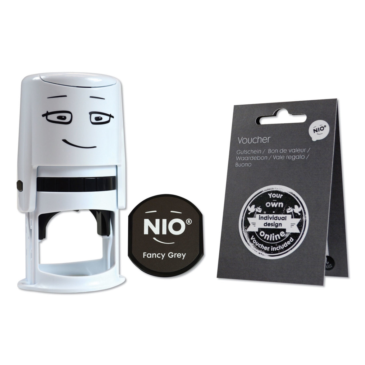 Picture of Consolidated Stamp COS071509 Stamp with NIO Voucher & Fancy Gray Ink Pad