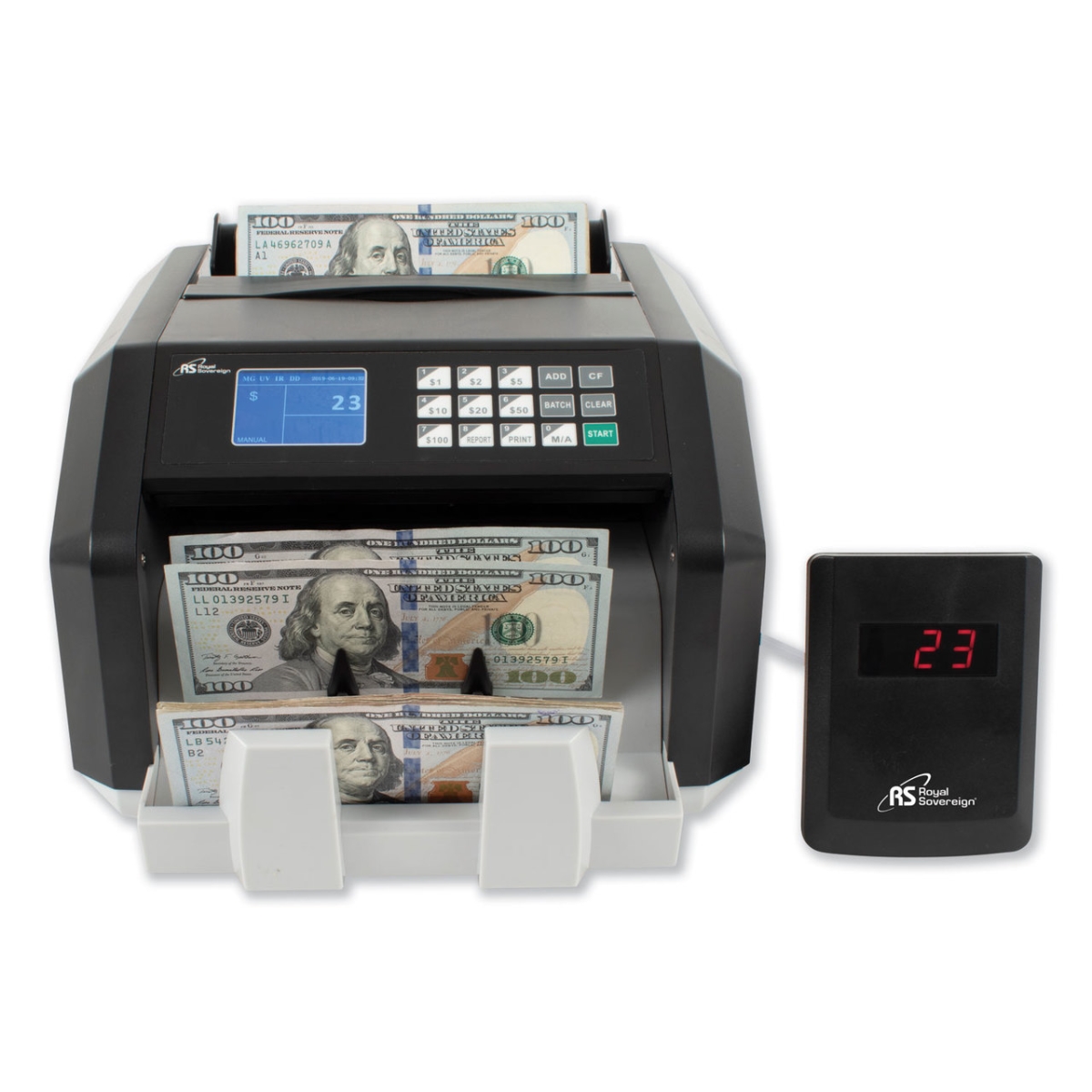 Picture of Royal Sovereign International RSIRBCES250 Back Load Bill Counter with Value Counting Machine Counterfeit Detection&#44; Black