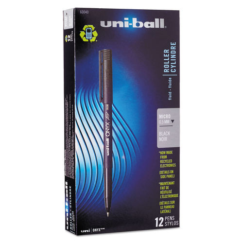UBC 0.5 mm Micro Black Ink Black Matte Barrel ONYX Stick Roller Ball Pen - 1 Dozen