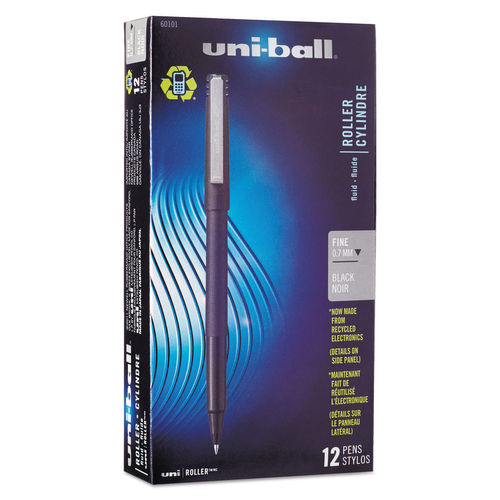 UBC60101 0.7 mm Fine Black Ink Black Matte Barrel Stick Roller Ball Pen - 1 Dozen
