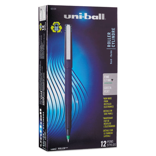 UBC 0.7 mm Fine Green Ink Black Matte Barrel Stick Roller Ball Pen - 1 Dozen