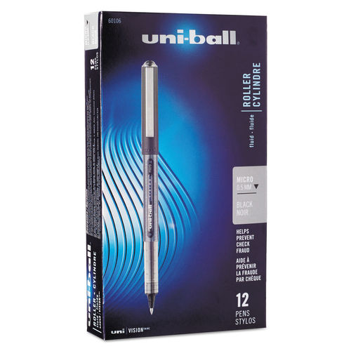 UBC 0.5 mm Micro Black Ink, Black & Gray Barrel VISION Stick Roller Ball Pen - 1 Dozen