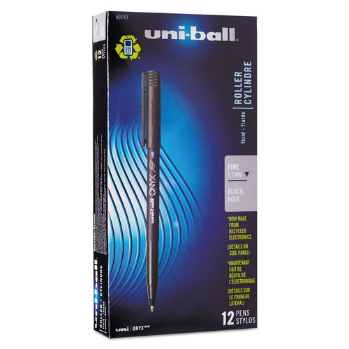 UBC 0.7 mm Fine Black Ink, Black Matte Barrel ONYX Stick Roller Ball Pen - 1 Dozen