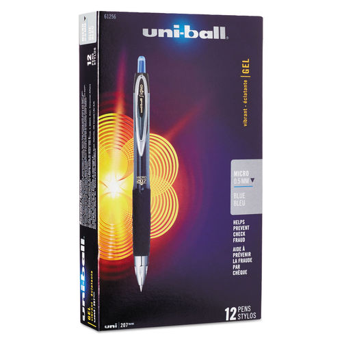 UBC 0.5 mm Micro Blue Ink Smoke Black & Blue Barrel, Dozen Signo 207 Retractable Gel Pen