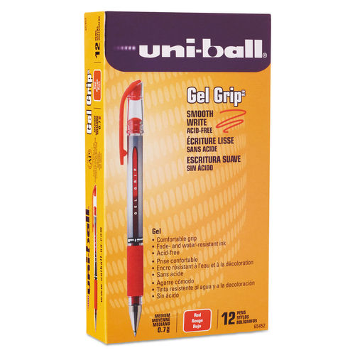UBC 0.7 mm Medium Red Ink, Silver & Red Barrel Signo GRIP Stick Gel Pen - 1 Dozen