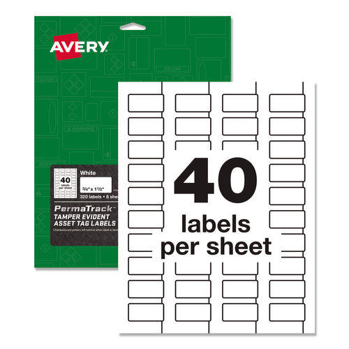 AVE 0.75 x 1.5 in. PermaTrack Tamper-Evident Asset Tag Labels & Laser Printers, White - Sheets of 40 - Pack of 320 -  WorkstationPro, TH3737074