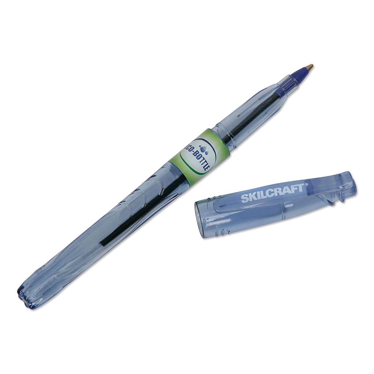 Picture of Ability One NSN6827166 0.5 mm Blue Ink&#44; Clear Barrel Recycled Water Bottle Stick Pens - 1 Dozen