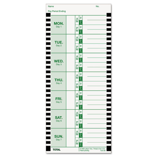 LTH 4 x 9 in. Weekly 1-Sided Time Card for Lathem Model 800P - Pack of 100