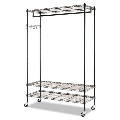 Picture of Alera GR364818BL Wire Shelving Garment Rack, Coat Rack, Stand Alone Rack with Casters - Black Steel