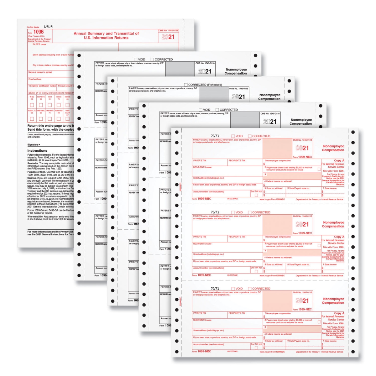 TOP2299NEC 8.5 x 11 in. Four Part Continuous Tax Form, White - Pack of 24