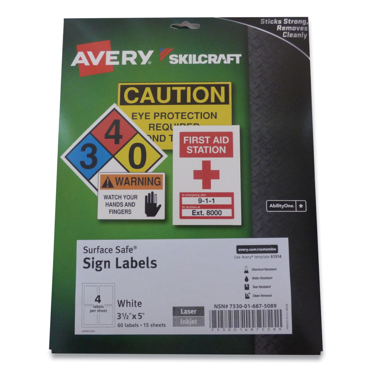 Picture of Abilityone NSN6875089 Surface Safe Sign Label&#44; White - 3.5 x 5 in.