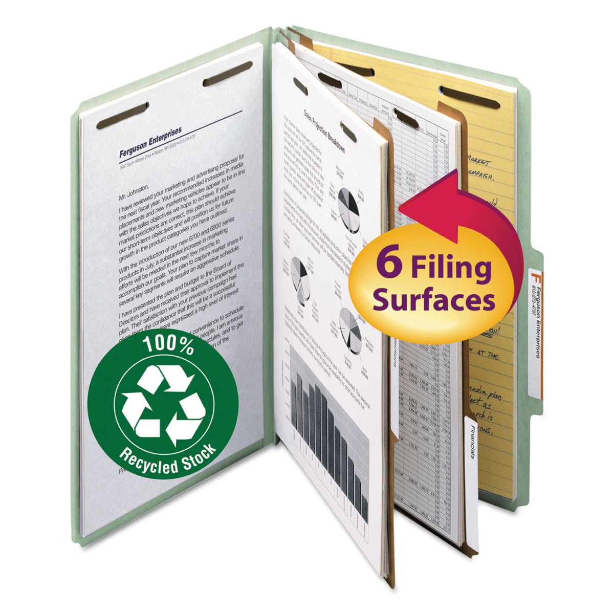 Pressboard Classification Folder with 2 Divider, Gray & Green - Size Legal
