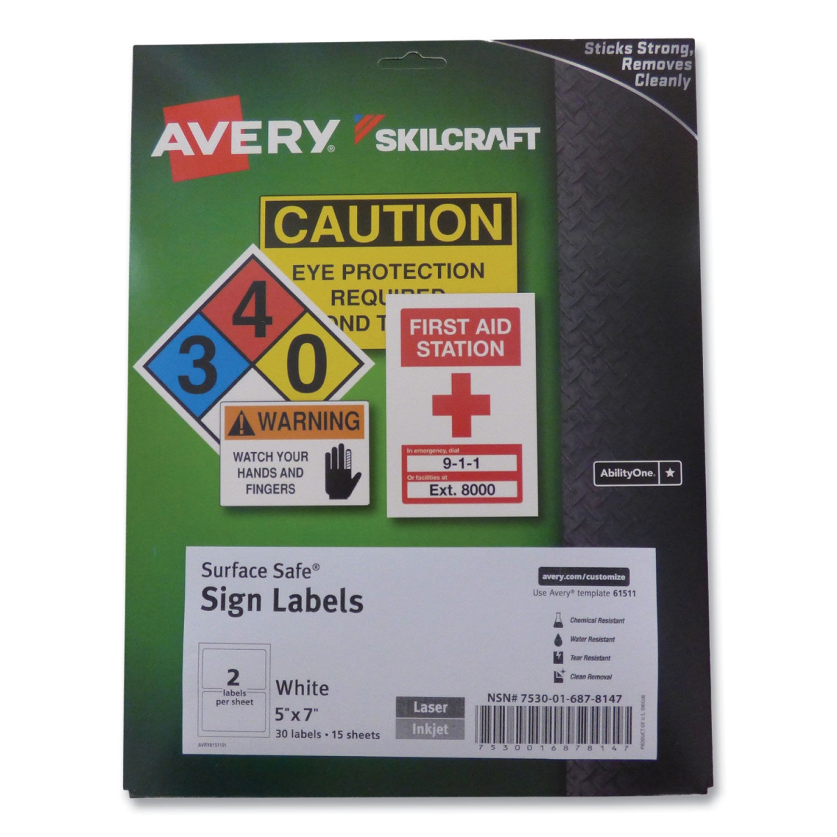Picture of Abilityone NSN6878147 Surface Safe Sign Label&#44; White - 5 x 7 in.