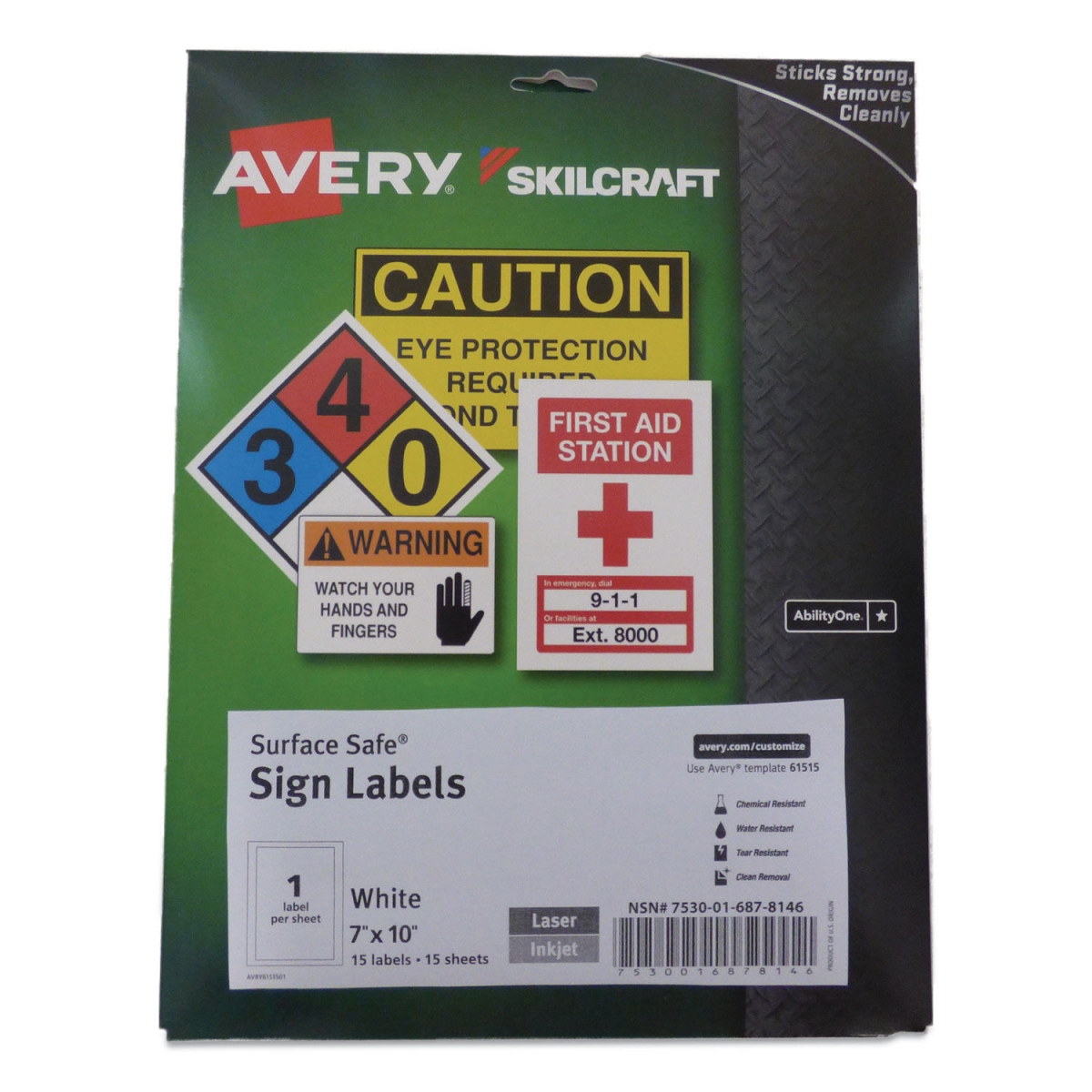 Picture of Abilityone NSN6878146 Surface Safe Sign Label&#44; White - 7 x 10 in.