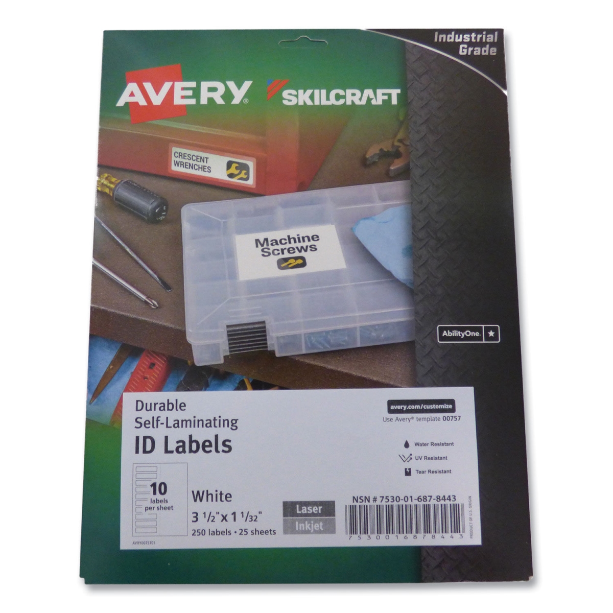 Picture of Abilityone NSN6878443 Durable Self Laminating ID Label&#44; White - 1.03 x 3.5 in.