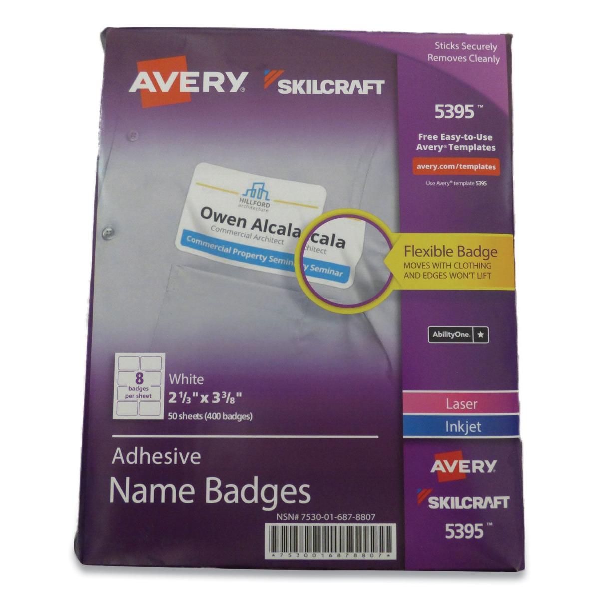 Picture of Abilityone NSN6878807 Adhesive Name Badge&#44; White - 2.33 x 2.38 in.