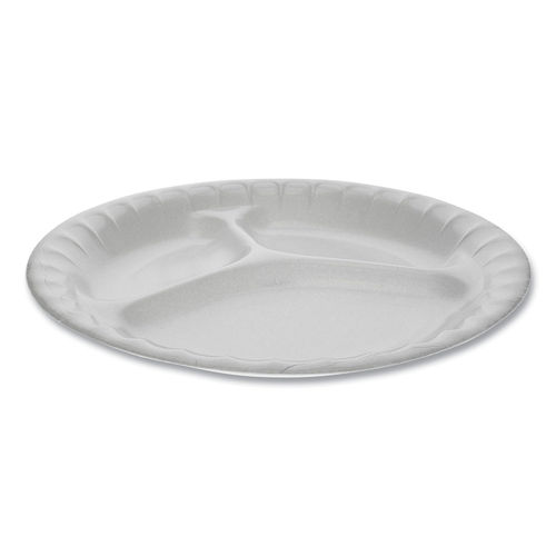 Picture of PCT 0TK100110000 9 in. Laminated Foam Dinnerware 3-Compartment Plate, White