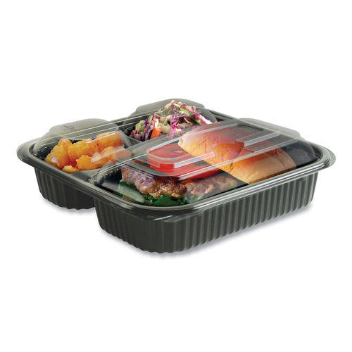 Picture of Culinary Squares 4118523 Culinary Squares 3 Compartment Container&#44; Clear & Black