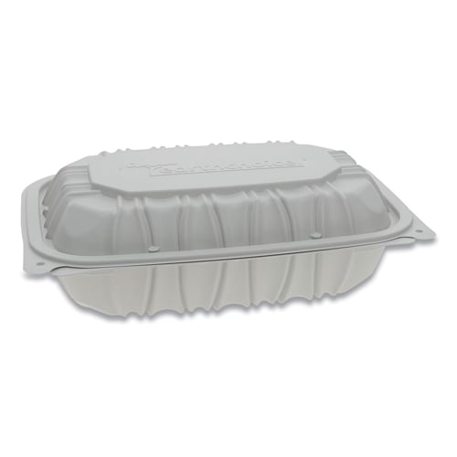 YCNW0207 Vented Microwavable Hinged-Lid Takeout Container - 9 x 6 x 2.75 - 1-Compartment - White -  Pactiv