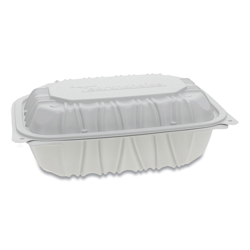 Picture of Pactiv YCNW0205 Vented Microwavable Hinged-Lid Takeout Container - 9 x 6 x 3.1 - 1-Compartment - White