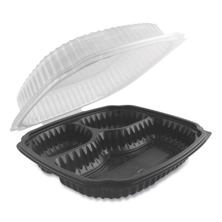 Picture of Anchor 4699631 10.5 in. Culinary Lites Microwavable 3-Compartment Container&#44; Black & Clear - Polypropylene
