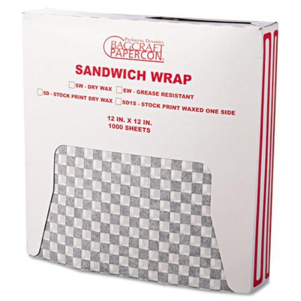Picture of Bagcraft P057800 12 x 12 in. Grease-Resistant Wrap & liners&#44; Black Checker