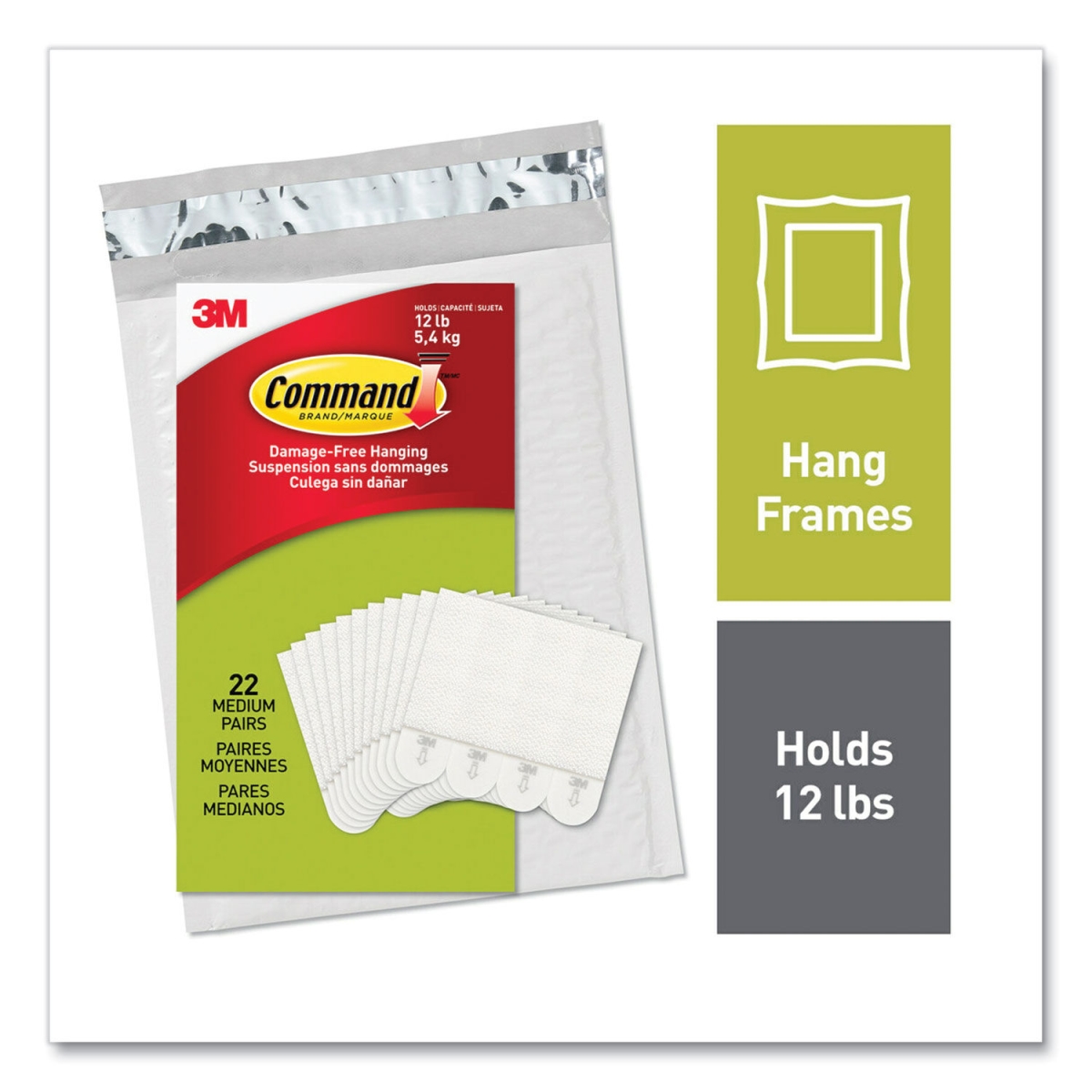 Picture of 3M 1720422NA 0.63 x 2.75 in. Medium Holds Up to 3 lbs per Pair Removable Picture Hanging Strips&#44; White - 22 Pairs per Pack