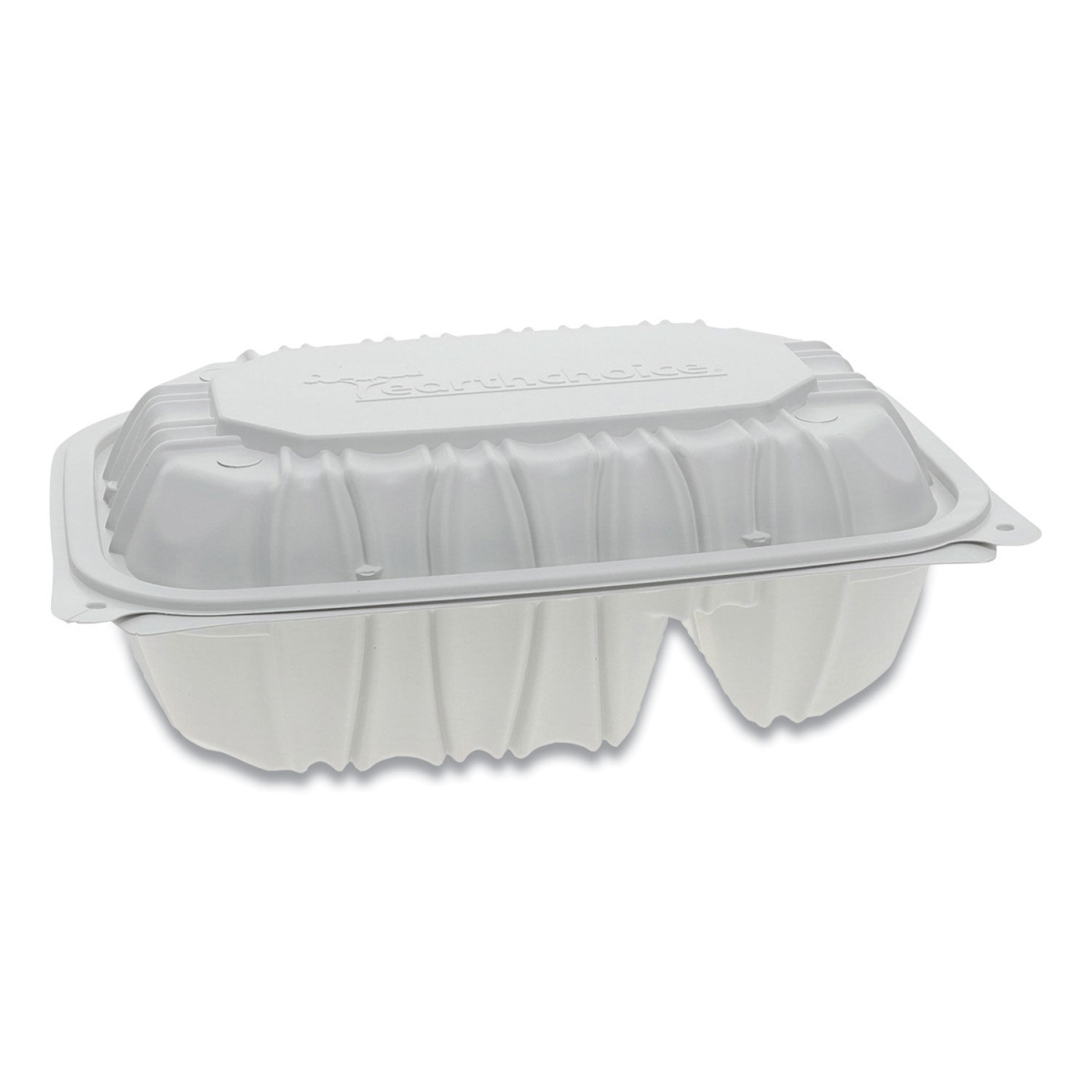Picture of Pactiv YCNW02052 Vented Microwavable Hinged-Lid Takeout 2-Compartment Container, White
