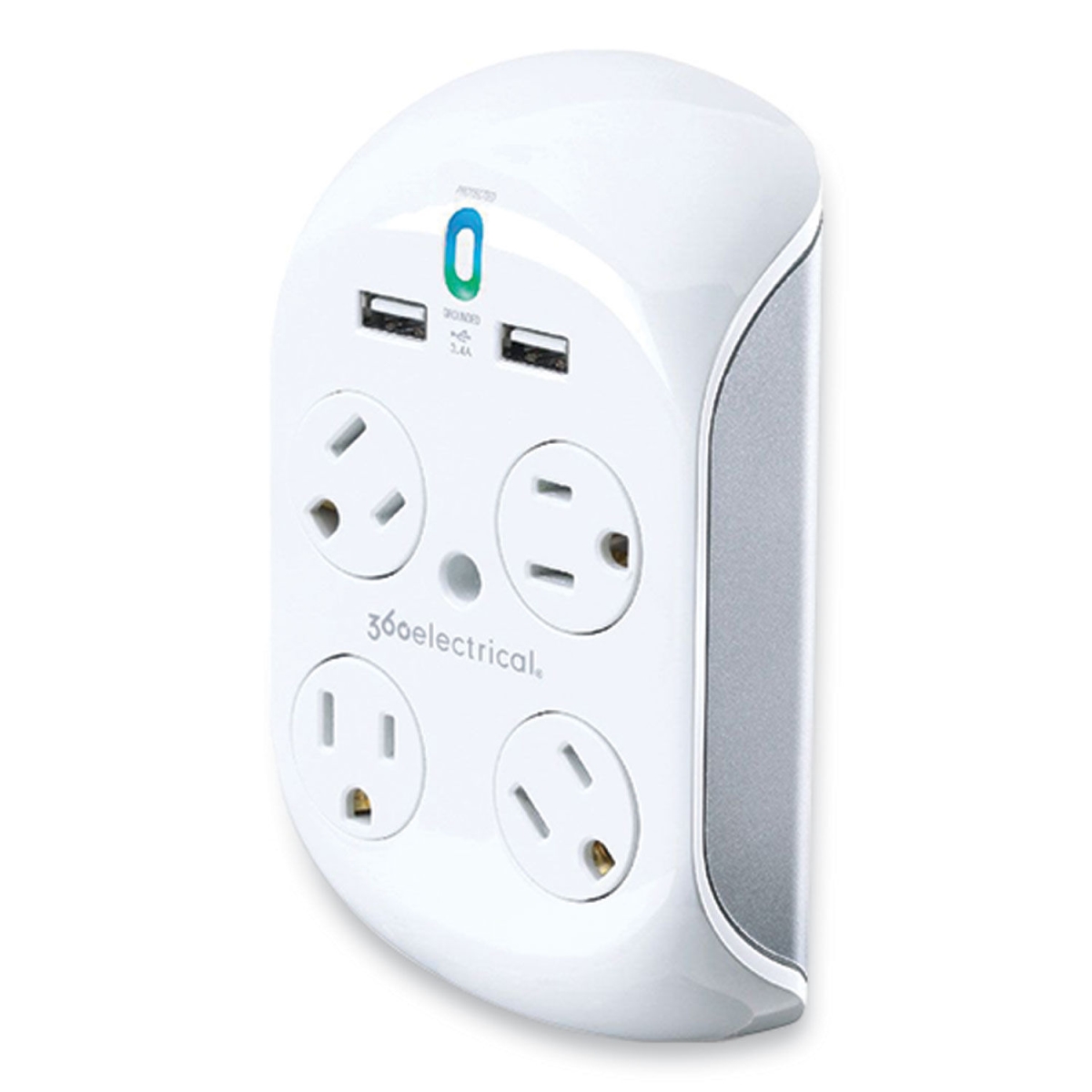 Picture of 360 Electrical 360707-2CA6ESC1 4 AC Outlets 2 USB Ports Revolve 3.4 Surge Protector&#44; White & Gray
