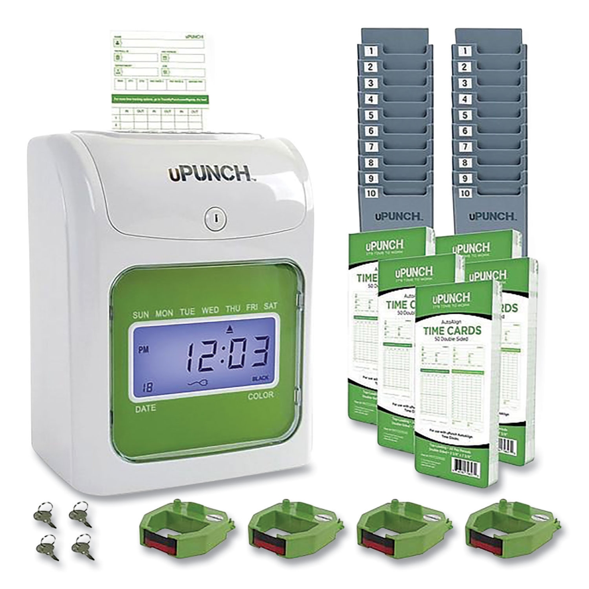 Picture of Workwell UB1000 Electronic Non-Calculating Time Clock Bundle LCD Display&#44; Beige & Green