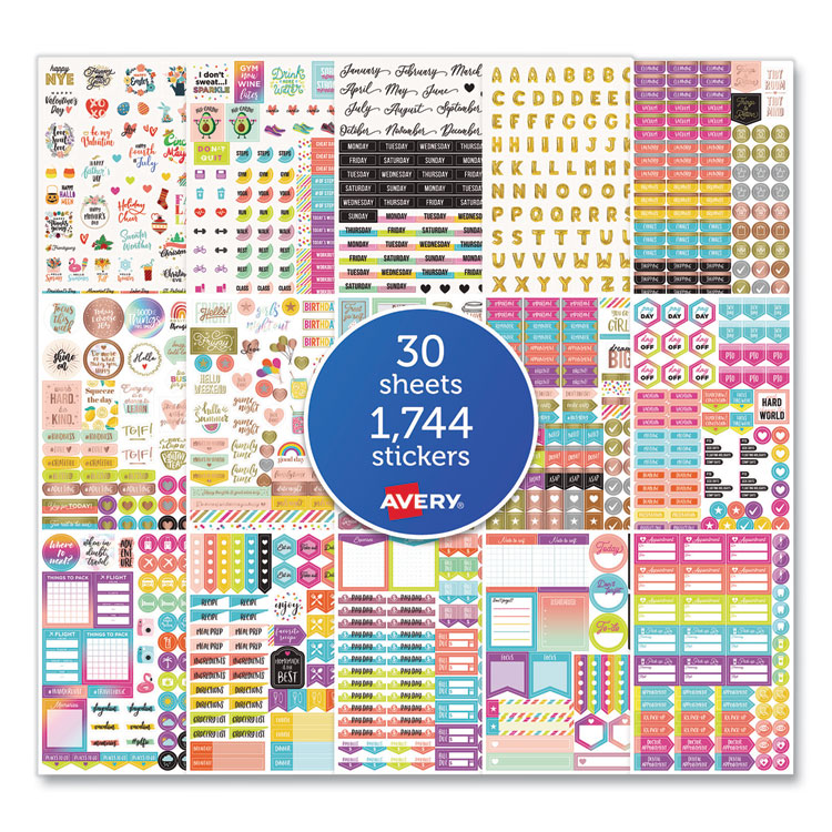 Avery Planner Sticker Variety Pack44 Assorted Color  1744 per Pack