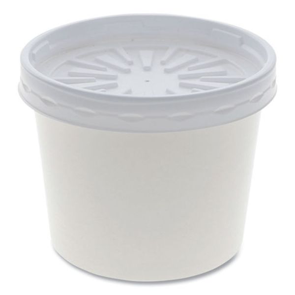 Picture of Pactiv PCTD12RBLD 15.5 x 11.31 x 20.31 in. 12 oz Paper Round Food Container with Lid, White - 250 Count