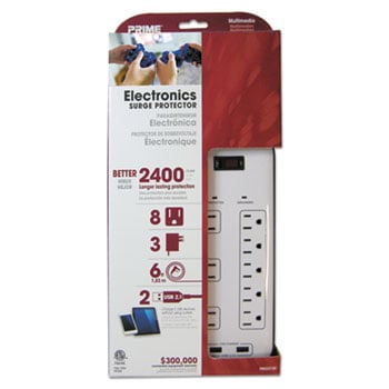 Electronics Surge Protectors, 8 Outlets & 2400 Joules - White