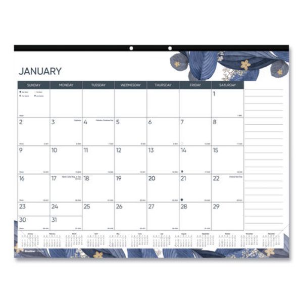 REDC194128 22 x 17 in. Gold Detail Floral Artwork Monthly Desk Pad Calendar, Black