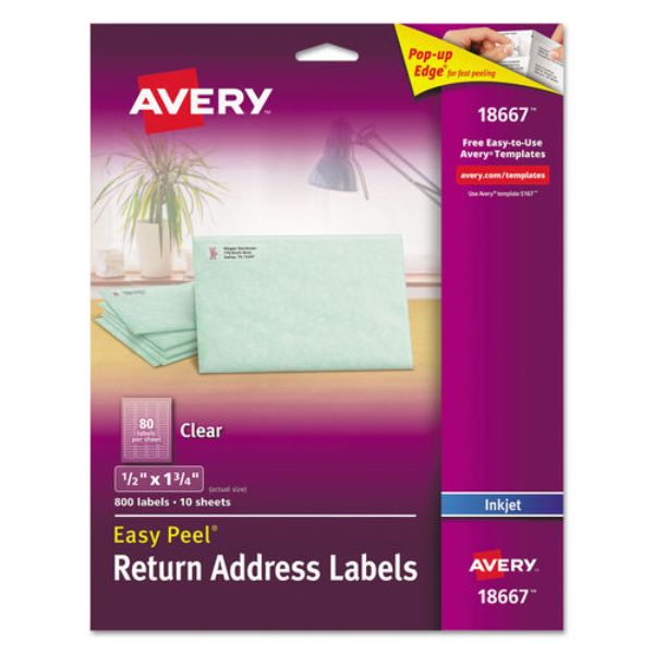 0.5 x 1.75 in. Matte Easy Peel 80 Sheet Mailing Labels for Inkjet Printers, Clear