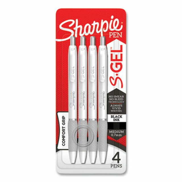 Sharpie SAN2126207 S-Gel Medium Point Fashion Barrel Gel Pen, Black Ink - Pearl White Barrel - Pack of 4