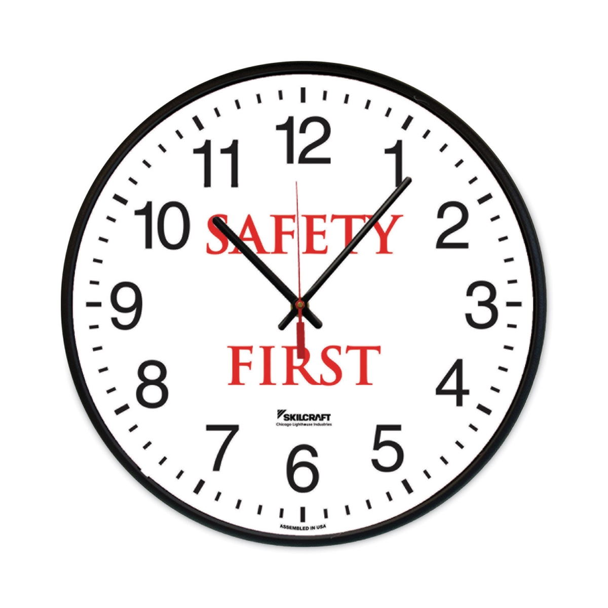 Picture of AbilityOne NSN6986556 12.75 in. Skilcraft Safety Message Quartz Wall Clock - White & Red