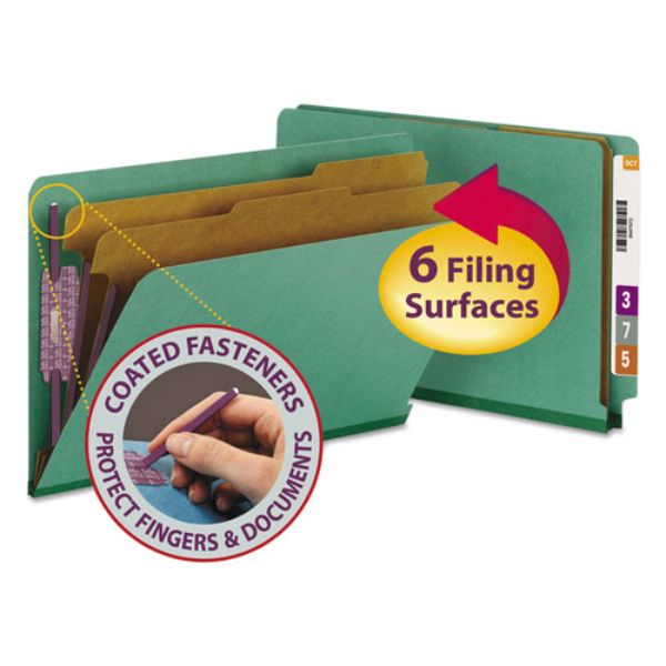 End Tab Colored Pressboard Classification Folder, Green - Legal Size