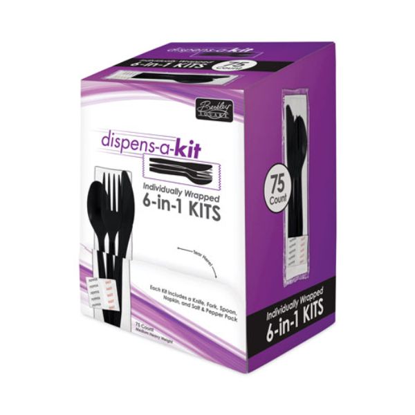 Picture of Berk Wiper International BSQBEP02069 Individually Wrapped Mediumweight&#44; Knife&#44; Fork & Spoon Polyster Kit&#44; Black - 75 per Box