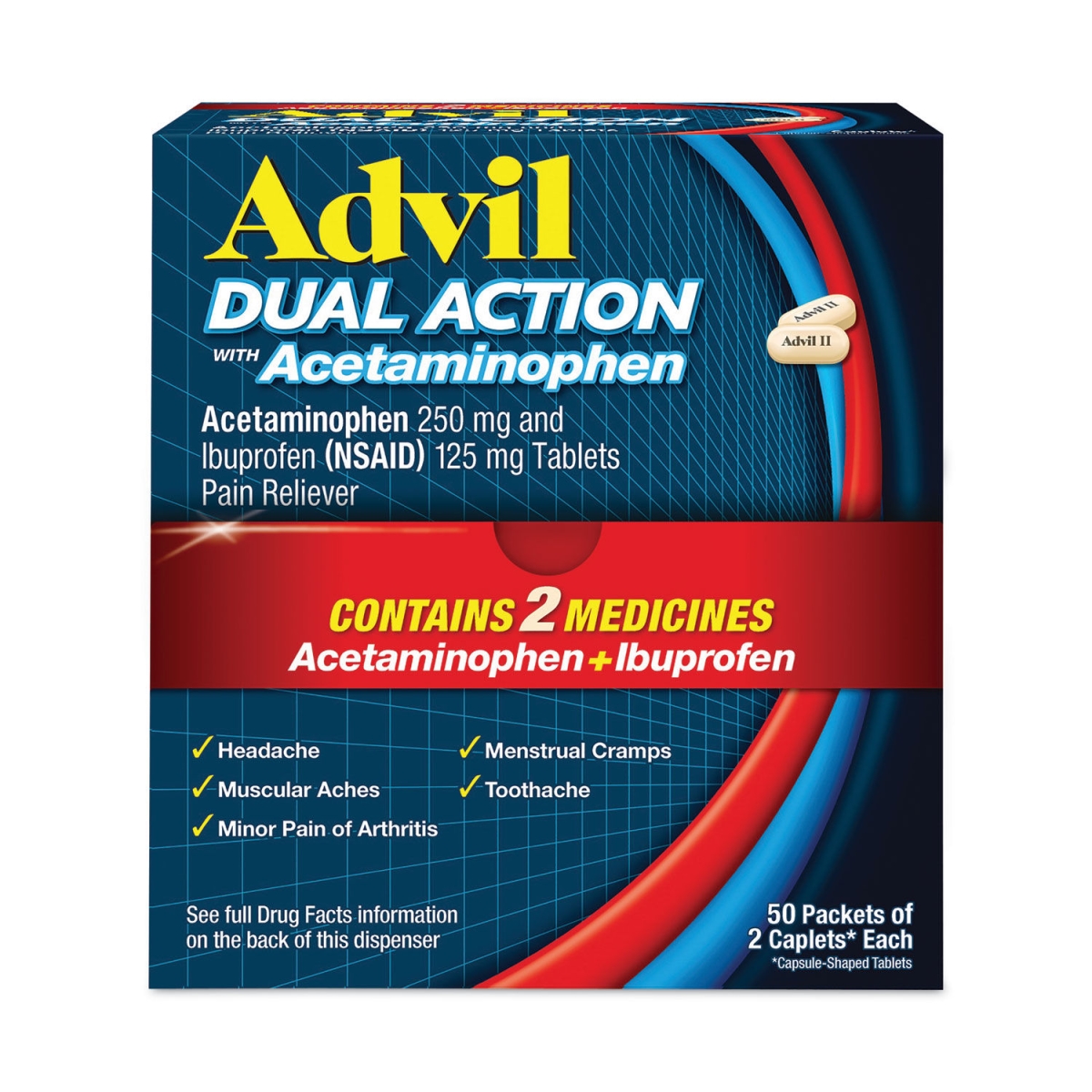 Picture of Advil AVL014795 Dual Action Tablet with Acetaminophen & Ibuprofen - Pack of 2 - 50 Count