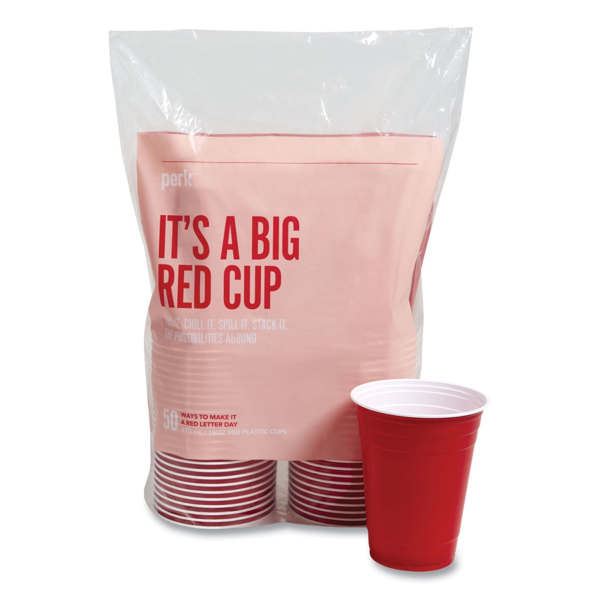 Picture of Perk PRK24375272 16 oz Plastic Cold Cups&#44; Red - Pack of 50