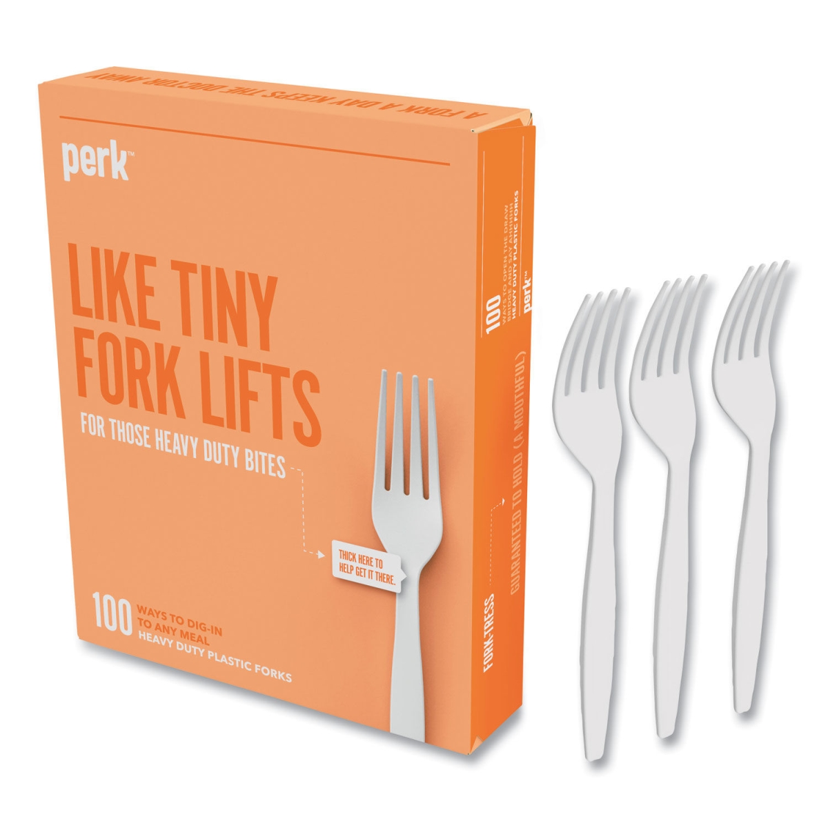 Picture of Perk PRK24390999 Heavyweight Plastic Cutlery Fork&#44; White - Pack of 100