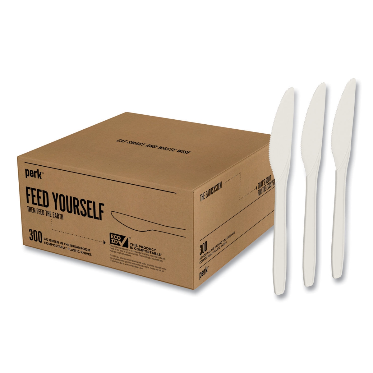 Picture of Perk PRK24390991 Mediumweight Plastic Cutlery Knife&#44; White - Pack of 300