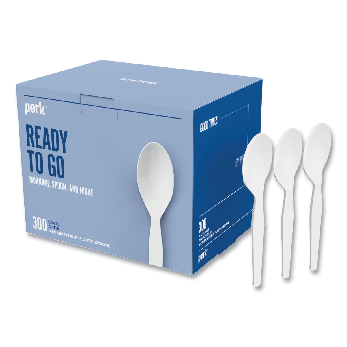 Picture of Perk PRK24391001 Mediumweight Plastic Cutlery Teaspoon, White - Pack of 300