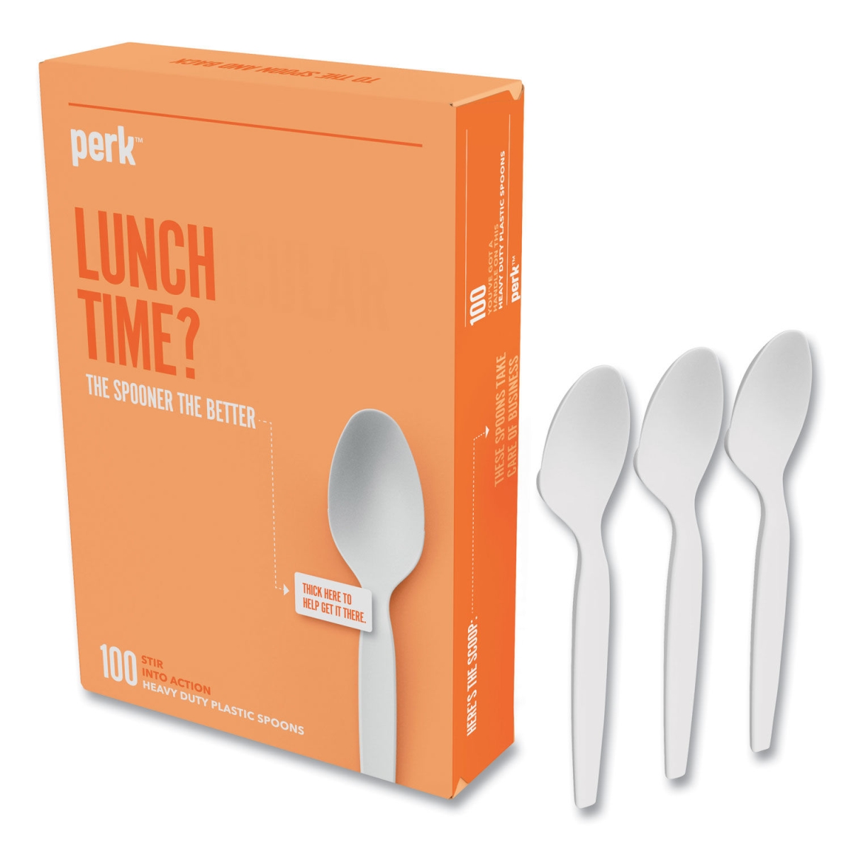 Picture of Perk PRK24390995 Heavyweight Plastic Cutlery Teaspoon&#44; White - Pack of 100