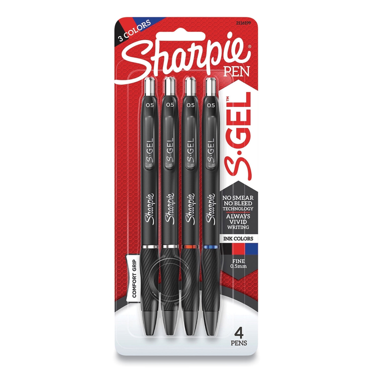 0.5 mm S-Gel High-Performance Retractable Fine Gel Pen, Assorted Colors - Pack of 4