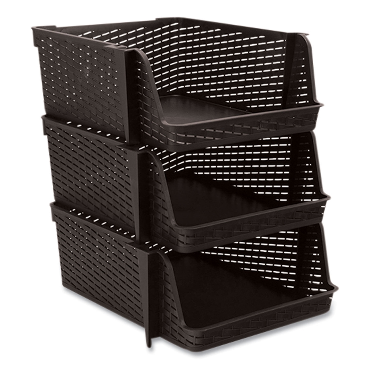 Picture of Advantus AVT39221 13.5 x 15 x 8.5 in. Nest & Stack Open Lid Storage Bin&#44; Black - Pack of 3